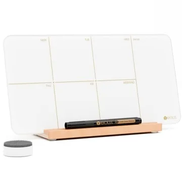 Desktop Glass Weekly Planner Whiteboard with Detachable Wood Stand for Office, Home, and School