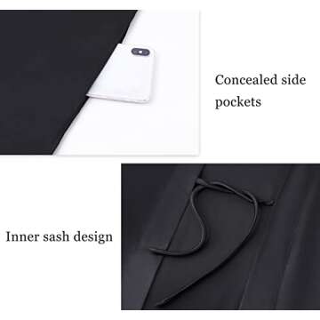 PRODESIGN Long Robes for Women – Silky Sleepwear with Fur Sleeves Long Satin Bath Robe Loungewear Nightgown Black