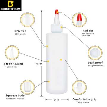 Condiment Squeeze Bottles, 8 OZ Empty Squirt Bottle, Red Top Cap, Leak Proof - for Ketchup, Mustard,...