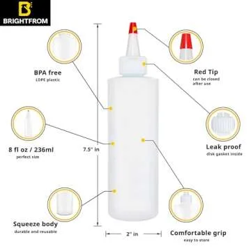 Condiment Squeeze Bottles, 8 OZ Empty Squirt Bottle, Red Top Cap, Leak Proof - for Ketchup, Mustard,...