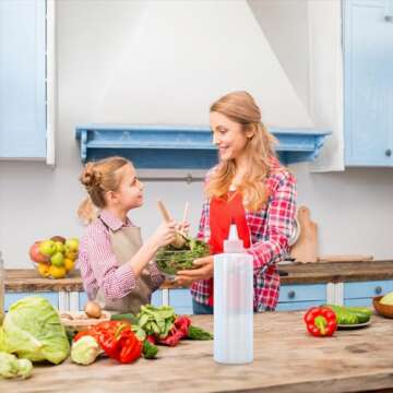 Condiment Squeeze Bottles, 8 OZ Empty Squirt Bottle, Red Top Cap, Leak Proof - for Ketchup, Mustard, Syrup, Sauces, Dressing, Oil, Arts & Crafts, BPA FREE Plastic - Perfect for Kitchen - 2 PACK