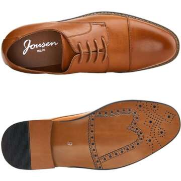 Jousen Men's Dress Shoes Cap Toe Oxford Classic Formal Derby Shoes Business Oxfords (AMY603 Yellow Brown 10.5)