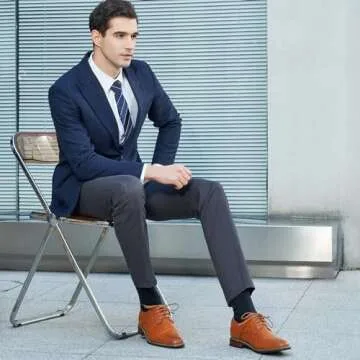 Jousen Men's Dress Shoes Cap Toe Oxford Classic Formal Derby Shoes Business Oxfords (AMY603 Yellow Brown 10.5)