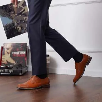 Jousen Men's Dress Shoes Cap Toe Oxford Classic Formal Derby Shoes Business Oxfords (AMY603 Yellow Brown 10.5)