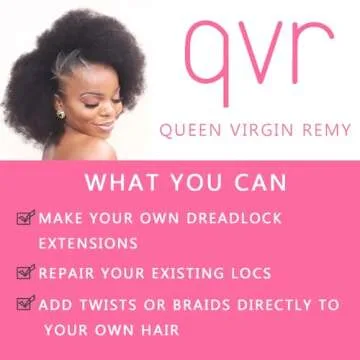QVR Afro Kinkys Bulk Human Hair for Dreadlock Extensions Repair Locs, Twist Braiding Afro Kinky Human Hair for Locs 1 Pack 50 Gram