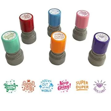 WAFJAMF Pack of 6 Sorted Teacher Stamp Teachers Self-Inking Rubber Stamps Teacher Review Photosensit...