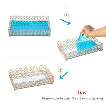 Feyarl 10 Inch Crystal Cosmetic Perfume Tray Vanity Makeup Jewelry Trinket Organizer Mirrored Decora...