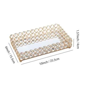 Feyarl 10 Inch Crystal Cosmetic Perfume Tray Vanity Makeup Jewelry Trinket Organizer Mirrored Decorative Tray Storage Home Deco Wedding Dresser Birthday Gift (Gold)