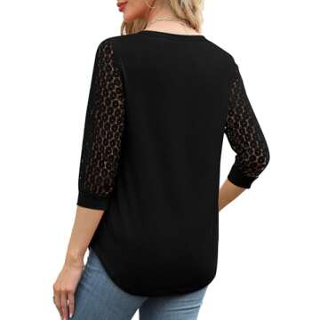 3/4 Length Sleeve Womens Tops Black V Neck Work Blouses for Women Business Casual S