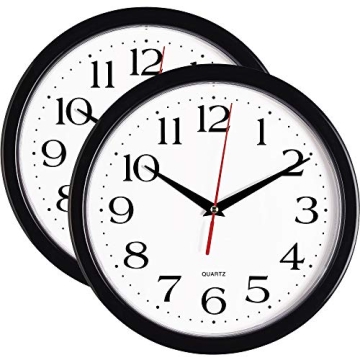 Silent Black Wall Clocks 2-Pack - No Ticking, Easy Read, Sleek Design