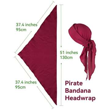 Pirate Costume Accessories/Plus Size Pirate Scarf Belt Waist Sash and Pirate Head Scarf Bandanas for Halloween Women Men (Wine Red)
