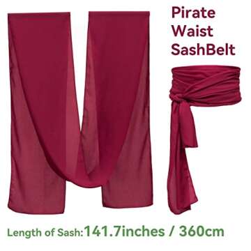 Pirate Costume Accessories/Plus Size Pirate Scarf Belt Waist Sash and Pirate Head Scarf Bandanas for Halloween Women Men (Wine Red)