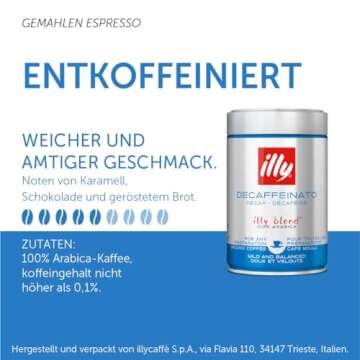 illy Ground Coffee Espresso - 100% Arabica Coffee Ground – Classico Decaf Roast - Notes of Caramel...