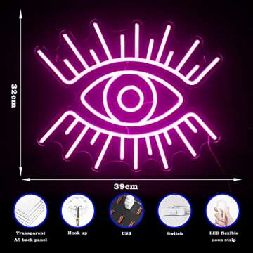 LooKLight Eyes Neon Sign, Neon Light Sign,Neon Sign for Wall Decor,Pink Evil Eye Neon Sign,Rose Pink Neon Sign By USB Connectivity Led Neon Signs for Home Bar Birthday Party,Girl Bedroom Decor