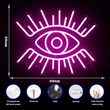 LooKLight Eyes Neon Sign, Neon Light Sign,Neon Sign for Wall Decor,Pink Evil Eye Neon Sign,Rose Pink Neon Sign By USB Connectivity Led Neon Signs for Home Bar Birthday Party,Girl Bedroom Decor