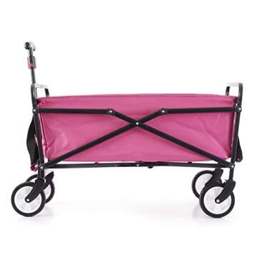 Seina Heavy Duty Steel Compact Collapsible Folding Outdoor Portable Utility Cart Wagon with All Terrain Rubber Wheels and 150 Pound Capacity, Pink