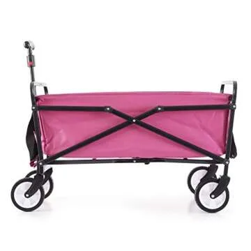 Seina Heavy Duty Steel Compact Collapsible Folding Outdoor Portable Utility Cart Wagon with All Terrain Rubber Wheels and 150 Pound Capacity, Pink