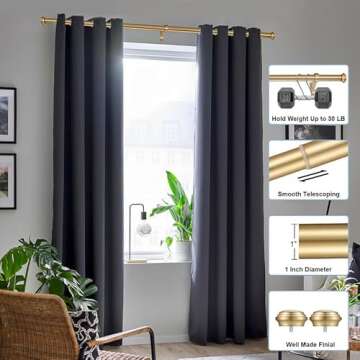 Elegant Warm Gold Adjustable Curtain Rods 28-150 Inches