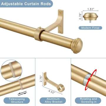 Elegant Warm Gold Adjustable Curtain Rods 28-150 Inches