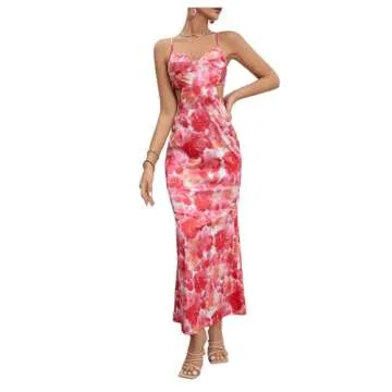 Milumia Women's Floral Cut Out Backless Maxi Dress Ruched Sleeveless Long Cocktail Party Dresses Pin...