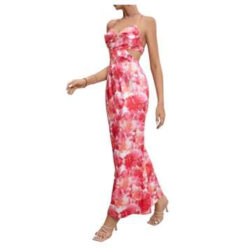 Milumia Women's Floral Cut Out Backless Maxi Dress Ruched Sleeveless Long Cocktail Party Dresses Pink Small