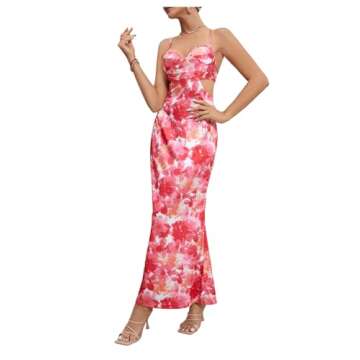 Milumia Women's Floral Cut Out Backless Maxi Dress Ruched Sleeveless Long Cocktail Party Dresses Pink Small