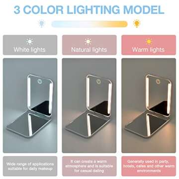 Kintion Rechargeable Pocket Mirror, Double Sided 1X/3X Magnification Compact Vanity Mirror, 3 Color Lights, Dimmable, Small Portable Wallet Mirror, Lighted Travel Mirror for Women Gifts, White