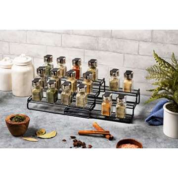 3 Tier Expandable Spice Rack Organizer for Cabinet, Black Modern Pantry Kitchen Countertop Stand 3 Step Shelf - Expands 12 to 24 Inches