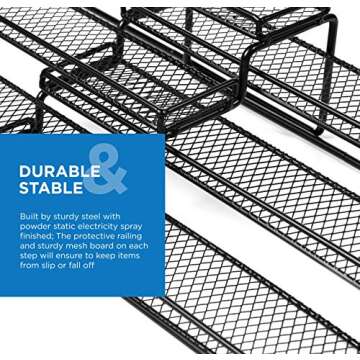 3 Tier Expandable Spice Rack Organizer for Cabinet, Black Modern Pantry Kitchen Countertop Stand 3 Step Shelf - Expands 12 to 24 Inches