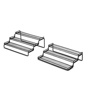 3 Tier Expandable Spice Rack Organizer for Cabinet, Black Modern Pantry Kitchen Countertop Stand 3 Step Shelf - Expands 12 to 24 Inches