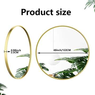 GLCS GLAUCUS Round Wall Mirror,48" Large Gold Wall Mounted Circle Mirror for Washroom,Entryways,Livi...