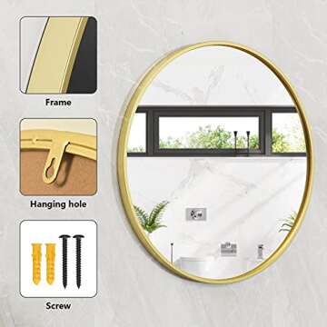 GLCS GLAUCUS Round Wall Mirror,48" Large Gold Wall Mounted Circle Mirror for Washroom,Entryways,Living Rooms,Bathroom,Locker Room …