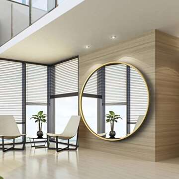GLCS GLAUCUS Round Wall Mirror,48" Large Gold Wall Mounted Circle Mirror for Washroom,Entryways,Living Rooms,Bathroom,Locker Room …