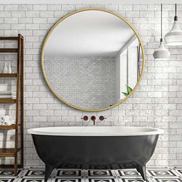 GLCS GLAUCUS Round Wall Mirror,48" Large Gold Wall Mounted Circle Mirror for Washroom,Entryways,Living Rooms,Bathroom,Locker Room …