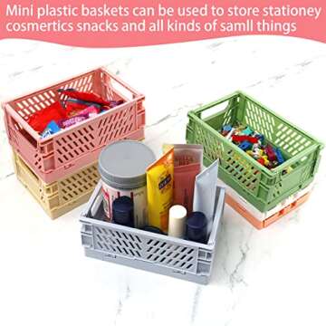 6-Pack Small Pastel Crates, Mini Plastic Baskets for Shelf Storage Organizing, Durable and Space Sav...