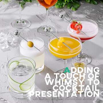 Homestia Metal Cocktail Picks for Drinks, 4.7" Silver Skull Series Cocktail Toothpicks Cocktail Garn...