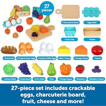 Learning Resources New Sprouts Farm-to-Table Fresh Market, 27 Pieces, Ages 18 Months+, Play Food for Kids Kicthens, Grocery Store Pretend Play, Play Kitchen Accessories