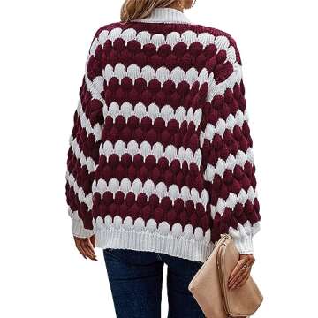 KIRUNDO Women's 2025 Fall Open Front Knitted Cardigan Cable Knit Striped Color Block Lantern Sleeve ...