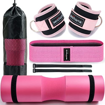 Serichamk Barbell Pad Set - Hip Thrust & Squat Pad with Ankle Straps and Band