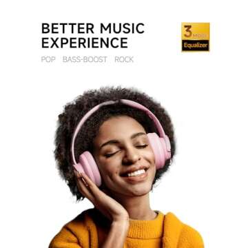 Picun B8 Headphones Wireless Bluetooth, 120H Bluetooth Headphones Over Ear with 3EQ Music Modes, Hands-Free Calls, Deep Bass Headphones for Travel Home Office Cellphone PC (Pink)