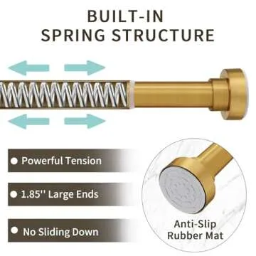 YNL Tension Curtain Rod 34-52inches(2.8-4.3ft)-Never Rust, Non-Slip, No Drill Tension Rod 34-52 Inches, Adjustable Short Shower Rod - Stainless Steel, Brushed Gold