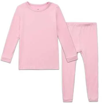 Aablexema Toddler Long Sleeve Pajama Set Rayon,Child Soild Sleepwear Jammies(Pink, 120/5y)