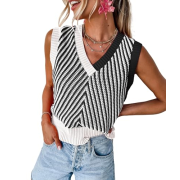 Stylish MARZXIN Women Sleeveless V Neck Sweater Vest with Color Block Design