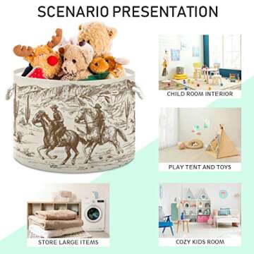 WELLDAY Cotton Rope Basket Portable Western Desert Cowboy Baby Laundry Basket for Blankets Toys Storage Basket