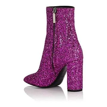 XYD Women Glitter High Block Heel Ankle Boots Sequins Round Toe Dress Booties Shoes with Zips Size 10 Glitter-Rosy 3.15"