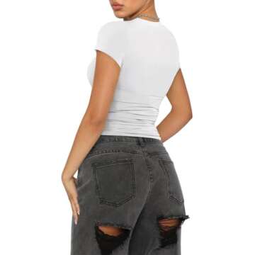 REORIA Women's Stylish Mock Neck Summer Crop Top