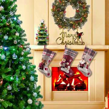 Sunnyglade 3PCS 17.5" Christmas Stocking Classic Large Stockings Santa, Snowman, Reindeer Xmas Character for Family Holiday Christmas Party Decorations