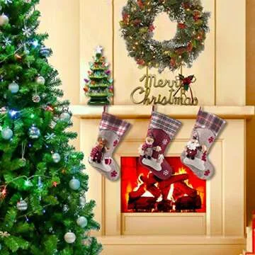 Sunnyglade 3PCS 17.5" Christmas Stocking Classic Large Stockings Santa, Snowman, Reindeer Xmas Character for Family Holiday Christmas Party Decorations