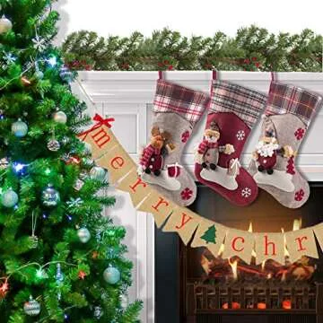 Sunnyglade 3PCS 17.5" Christmas Stocking Classic Large Stockings Santa, Snowman, Reindeer Xmas Character for Family Holiday Christmas Party Decorations
