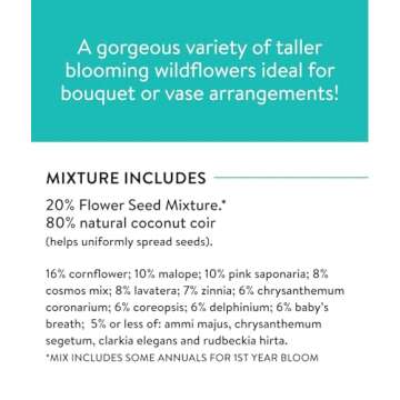 Burpee Wildflower Seeds Cutting Mix | 25,000 Bulk Seeds, Multi, 1 Bag | 15 Varieties of Non-GMO Flower Seeds | Perennial Wildflower Seeds Pollinator Mix | Covers 1,000 Sq. Ft.